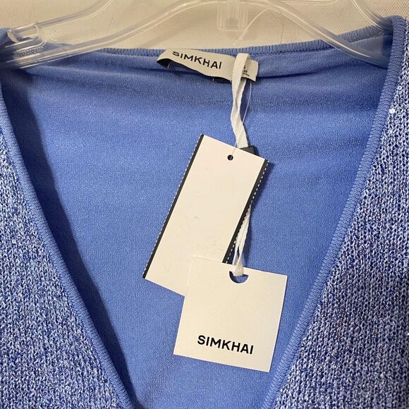 Simkhai Knit Top S Blue Metalic V-neck long Sleeve Fairy Festive Party Glam $325 - Picture 9 of 9